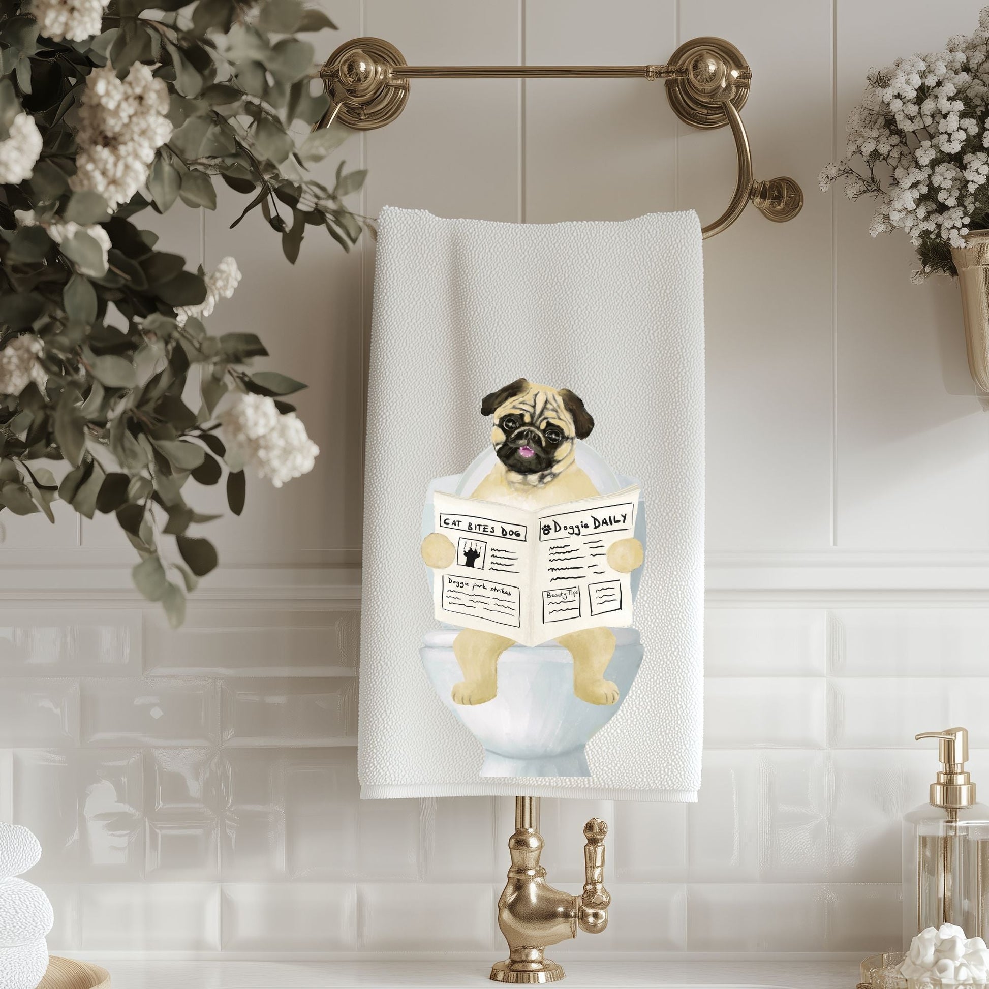 Pug Dog Bathroom Towel - MerikaArt