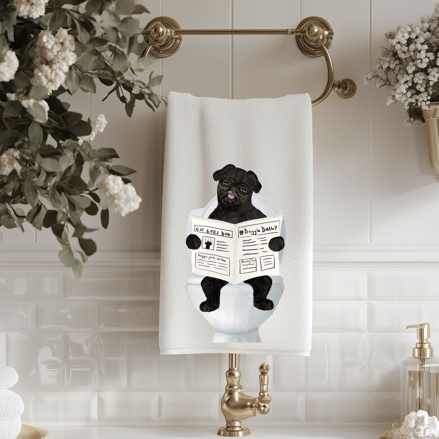 Pug Dog Bathroom Towel - MerikaArt