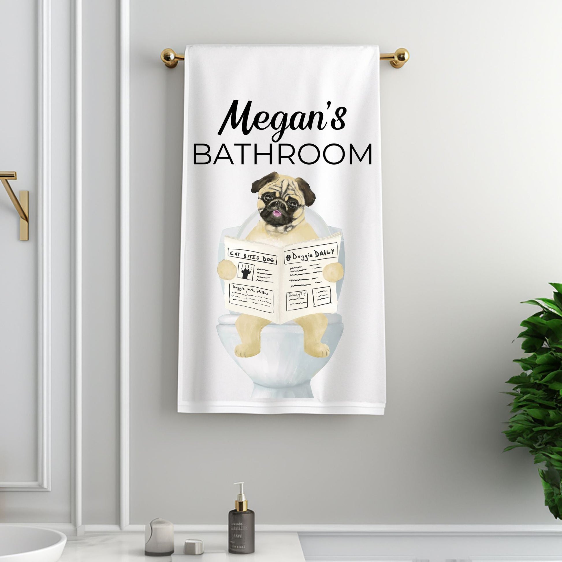Pug Dog Bathroom Towel - MerikaArt