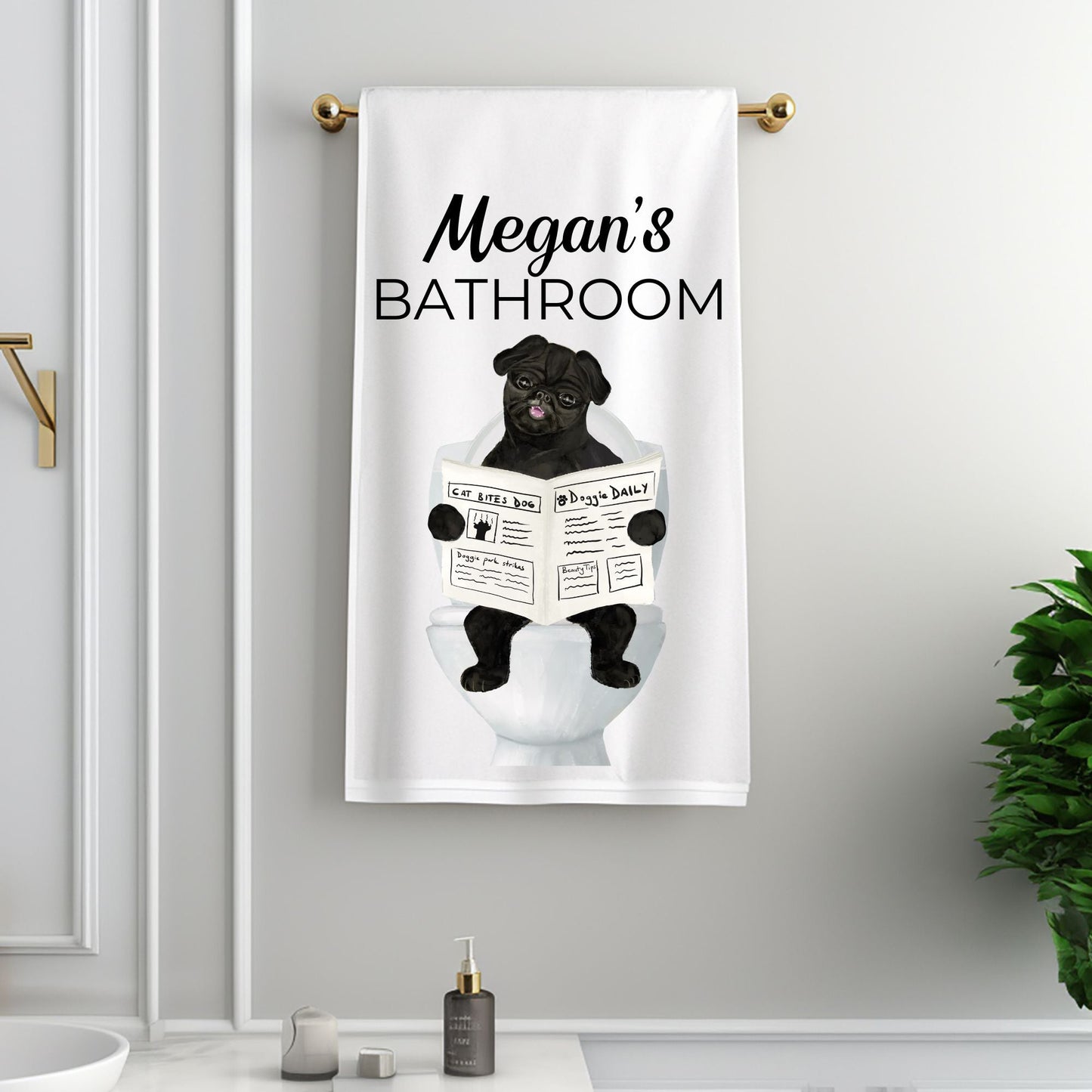 Pug Dog Bathroom Towel - MerikaArt