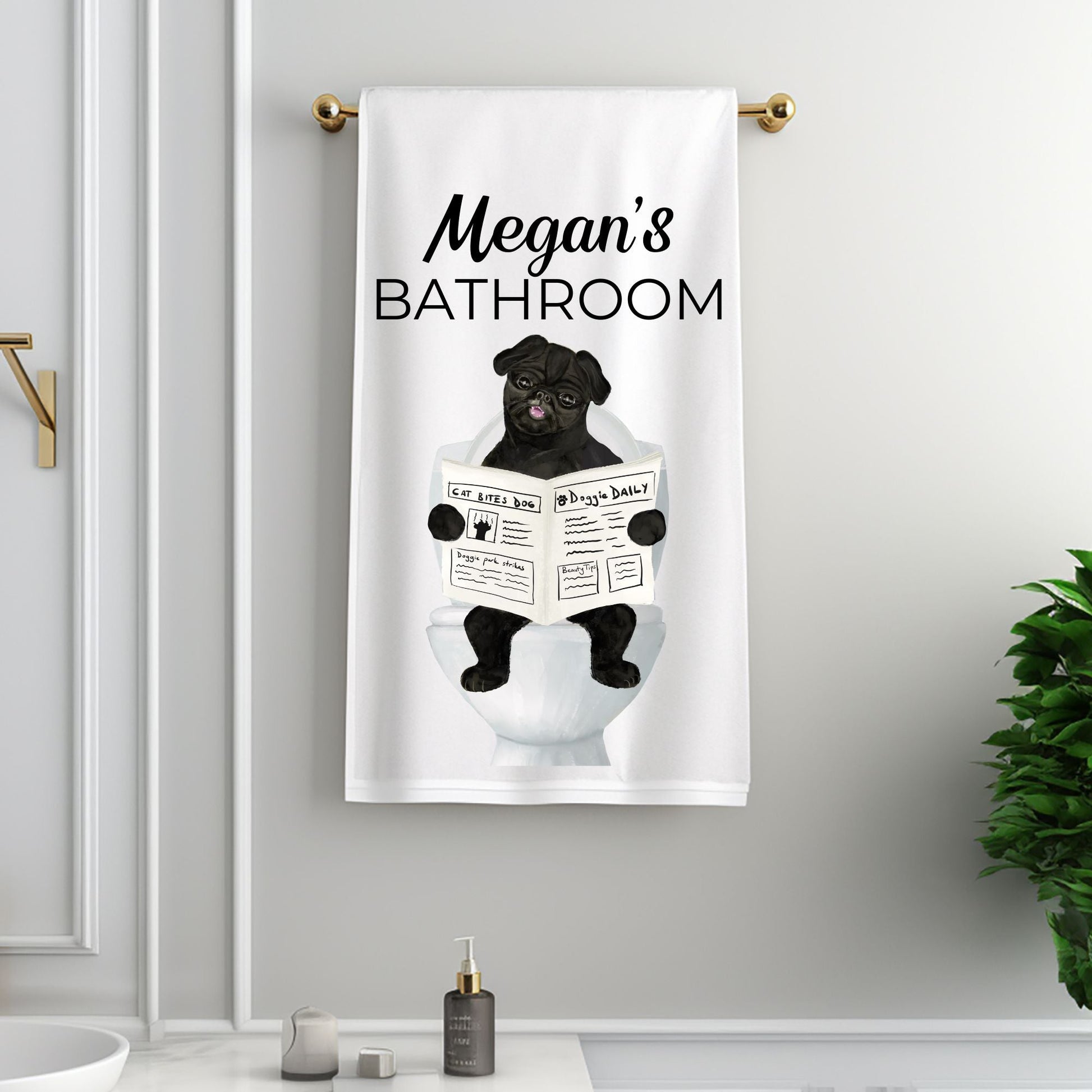 Pug Dog Bathroom Towel - MerikaArt