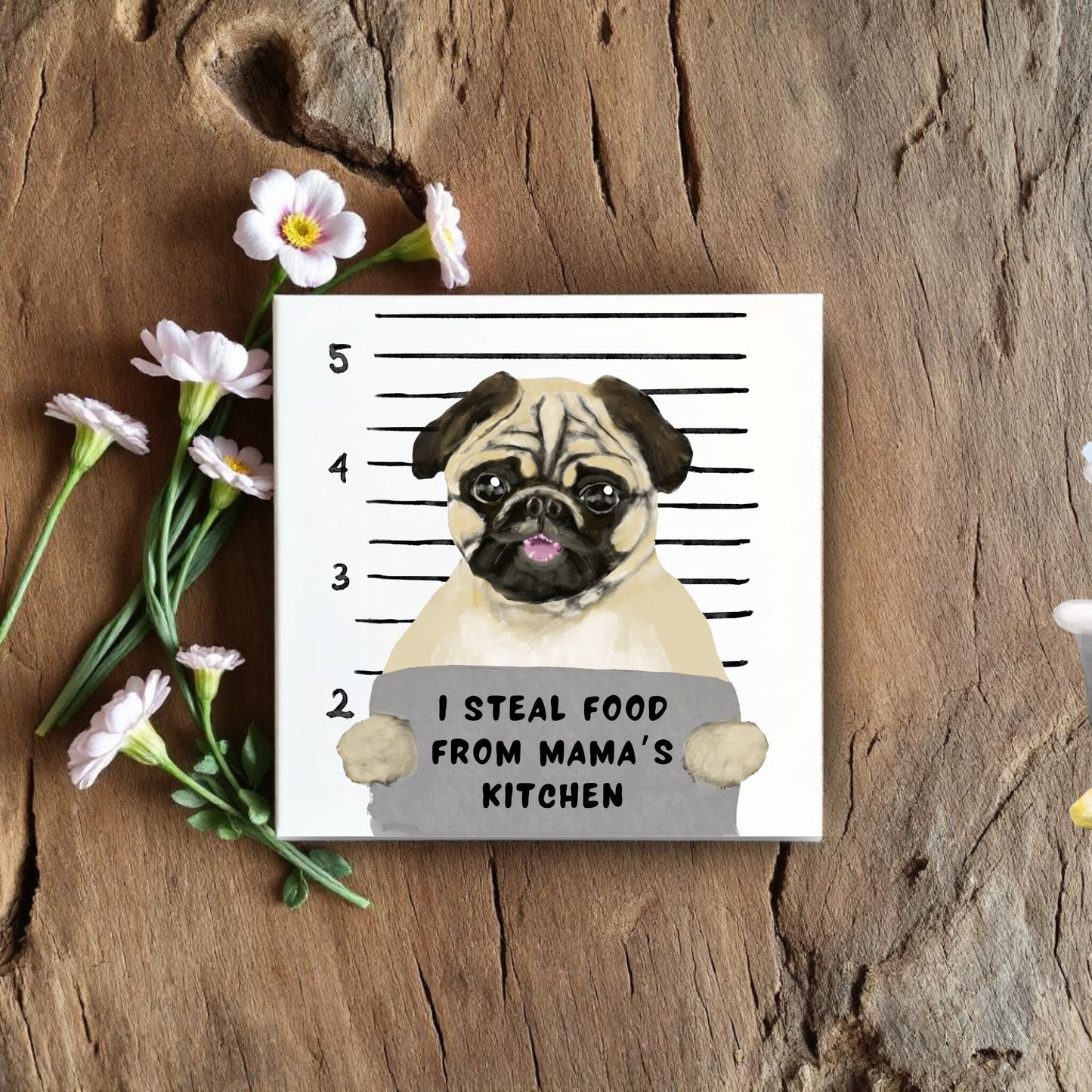 Pug Mugshot Ceramic Tile - MerikaArt