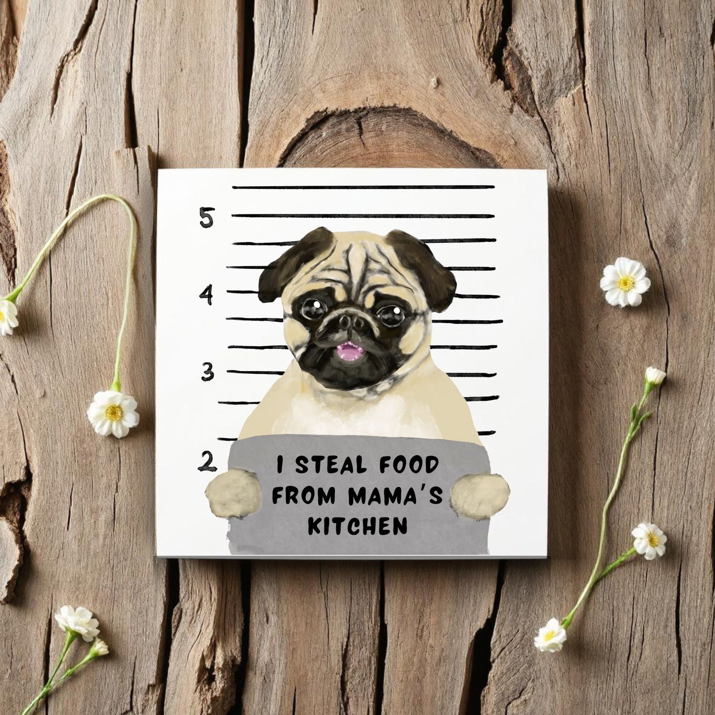 Pug Mugshot Ceramic Tile - MerikaArt