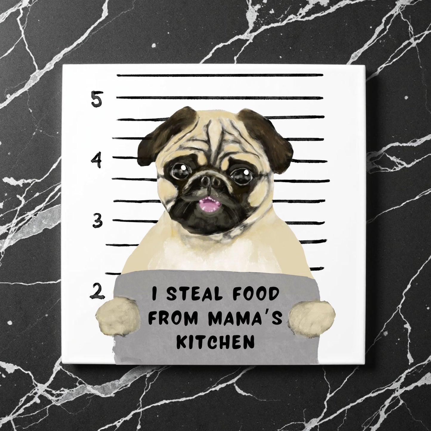Pug Mugshot Ceramic Tile - MerikaArt