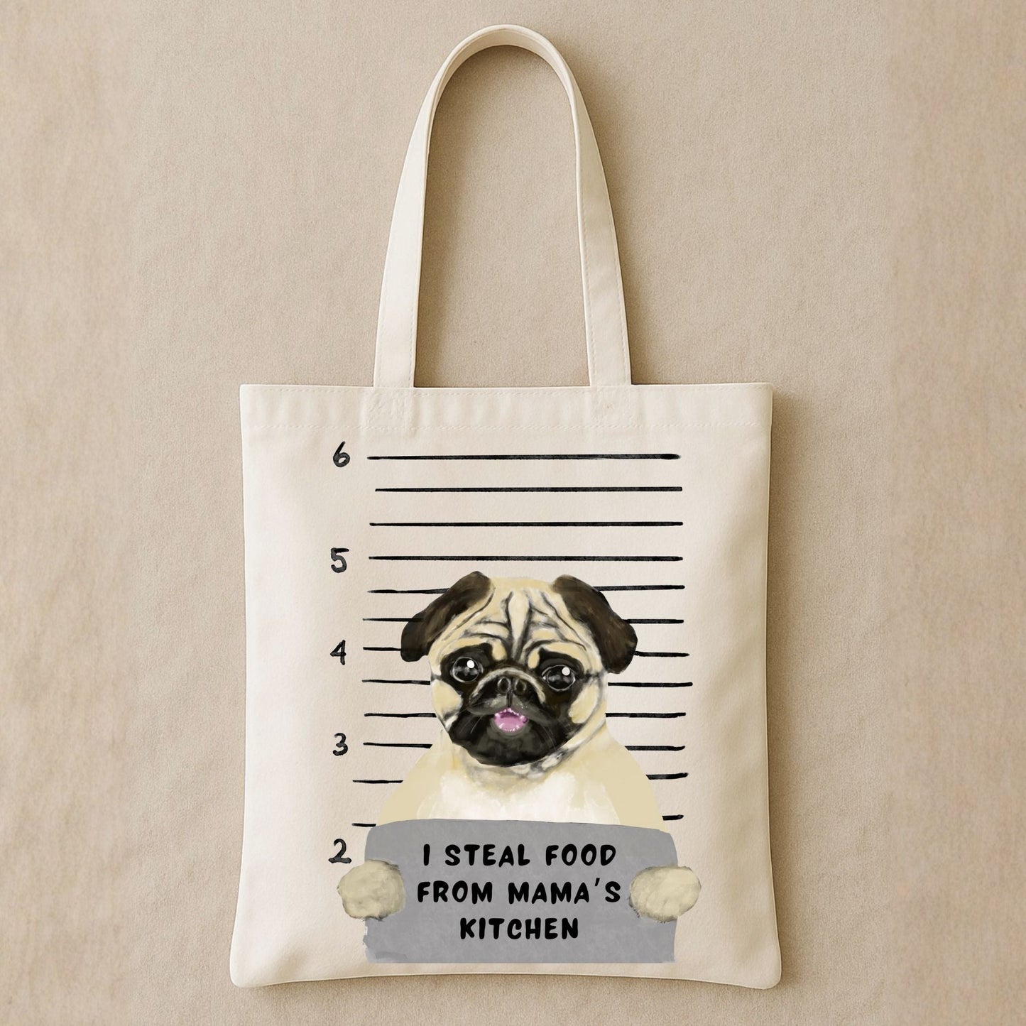 Pug Mugshot Tote Bag - MerikaArt