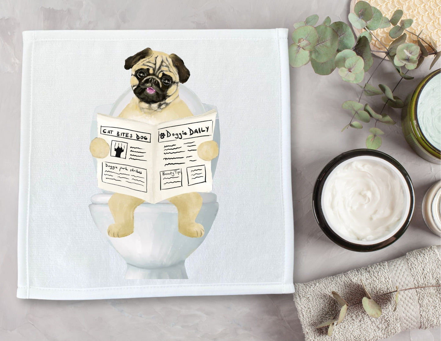Pug Reading Newspaper Washcloth – A Hilarious Gift for Dog Lovers - MerikaArt