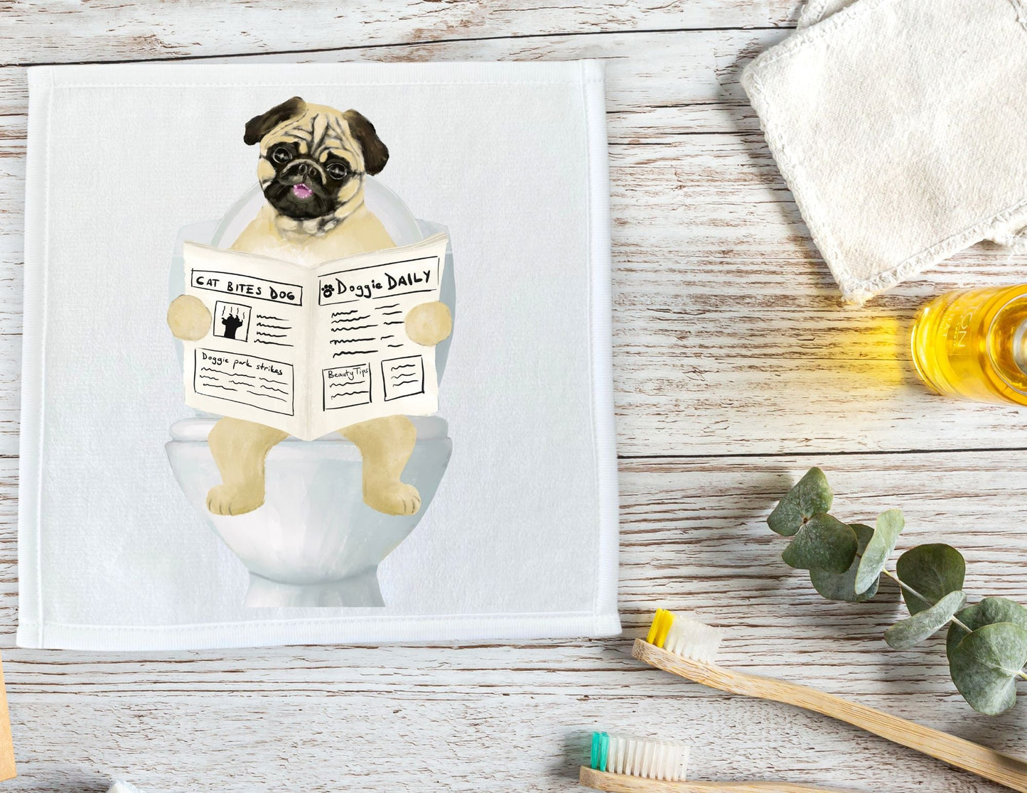 Pug Reading Newspaper Washcloth – A Hilarious Gift for Dog Lovers - MerikaArt