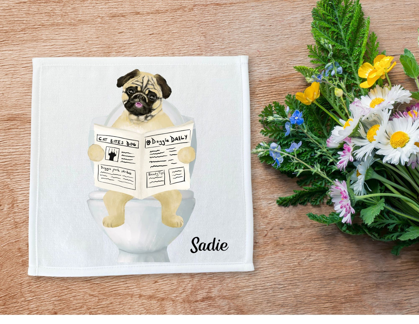 Pug Reading Newspaper Washcloth – A Hilarious Gift for Dog Lovers - MerikaArt