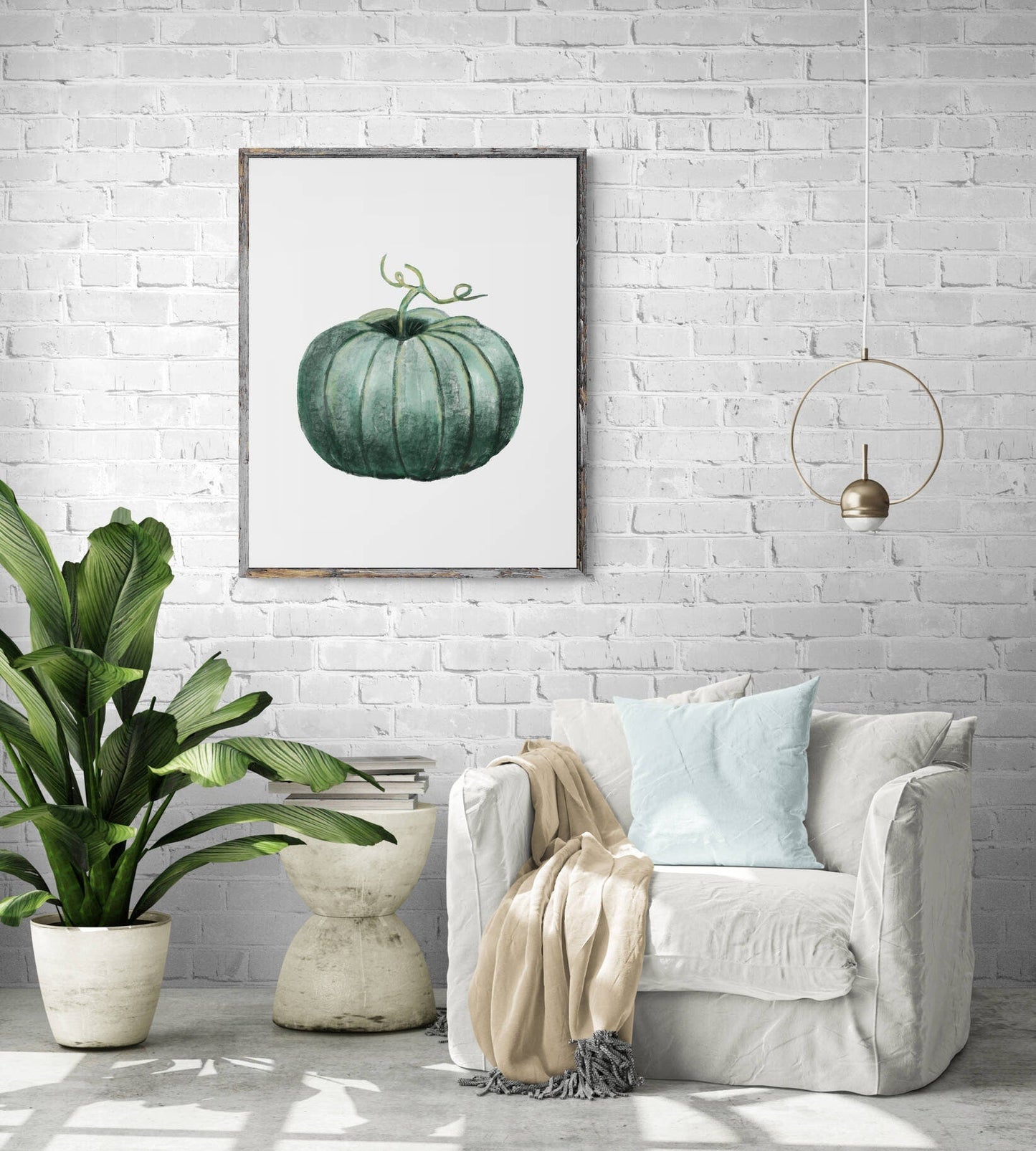 Pumpkin Print, Halloween Pumpkin Painting, Fall Decor, Living Room Home Art, Holiday Wall Art, Green Pumpkin Illustration, Autumn Wall Art - MerikaArt