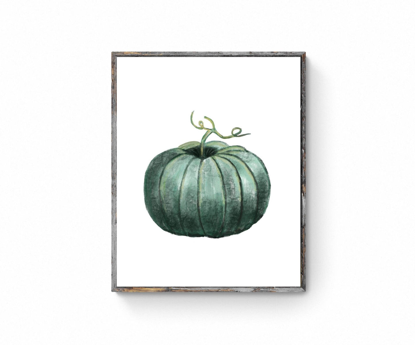 Pumpkin Print, Halloween Pumpkin Painting, Fall Decor, Living Room Home Art, Holiday Wall Art, Green Pumpkin Illustration, Autumn Wall Art - MerikaArt
