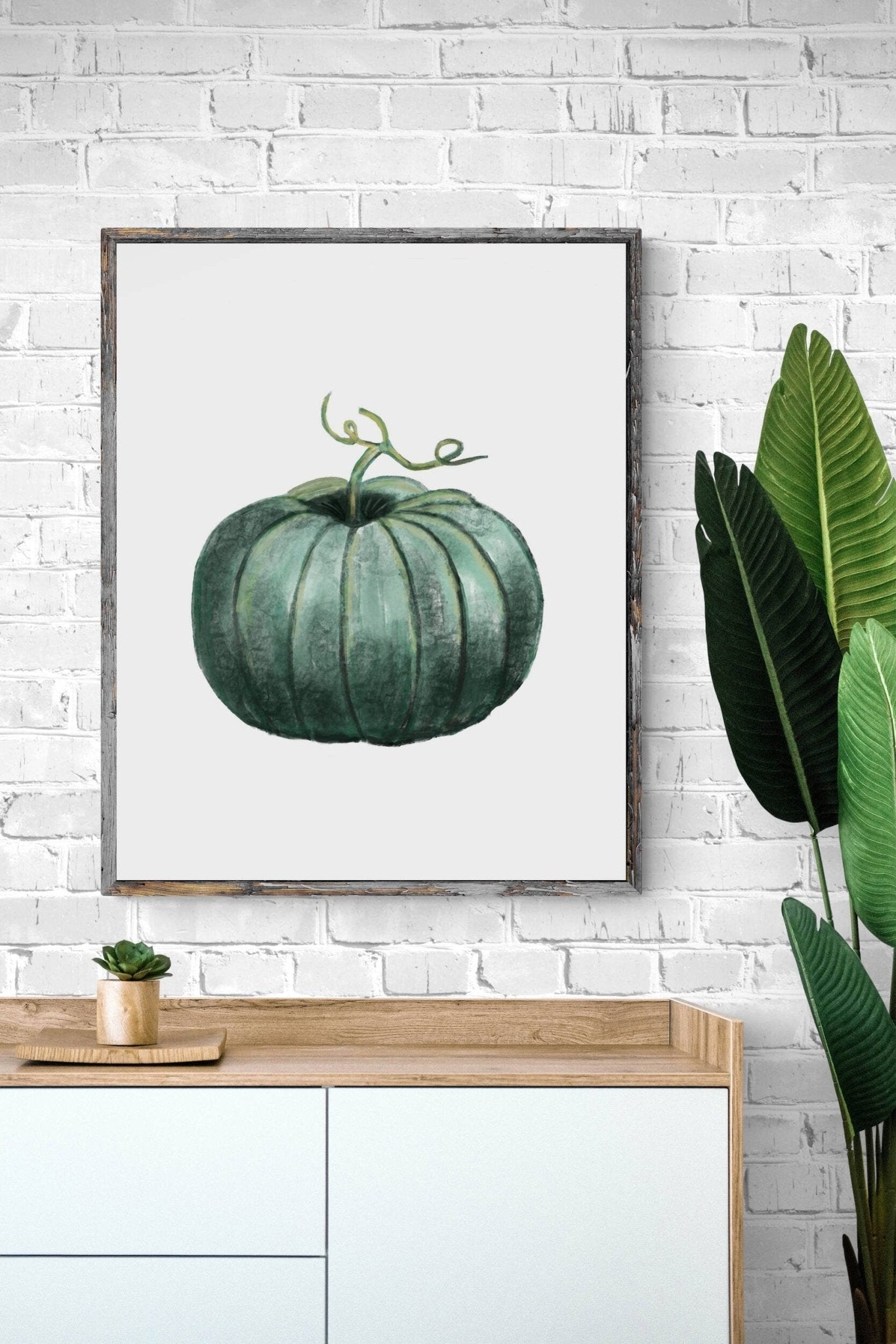 Pumpkin Print, Halloween Pumpkin Painting, Fall Decor, Living Room Home Art, Holiday Wall Art, Green Pumpkin Illustration, Autumn Wall Art - MerikaArt