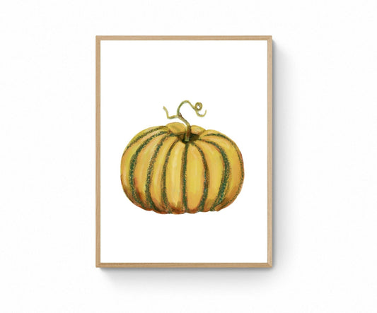 Pumpkin Print, Halloween Pumpkin Painting, Fall Decor, Living Room Home Art, Holiday Wall Art, Yellow Pumpkin Illustration, Autumn Wall Art - MerikaArt