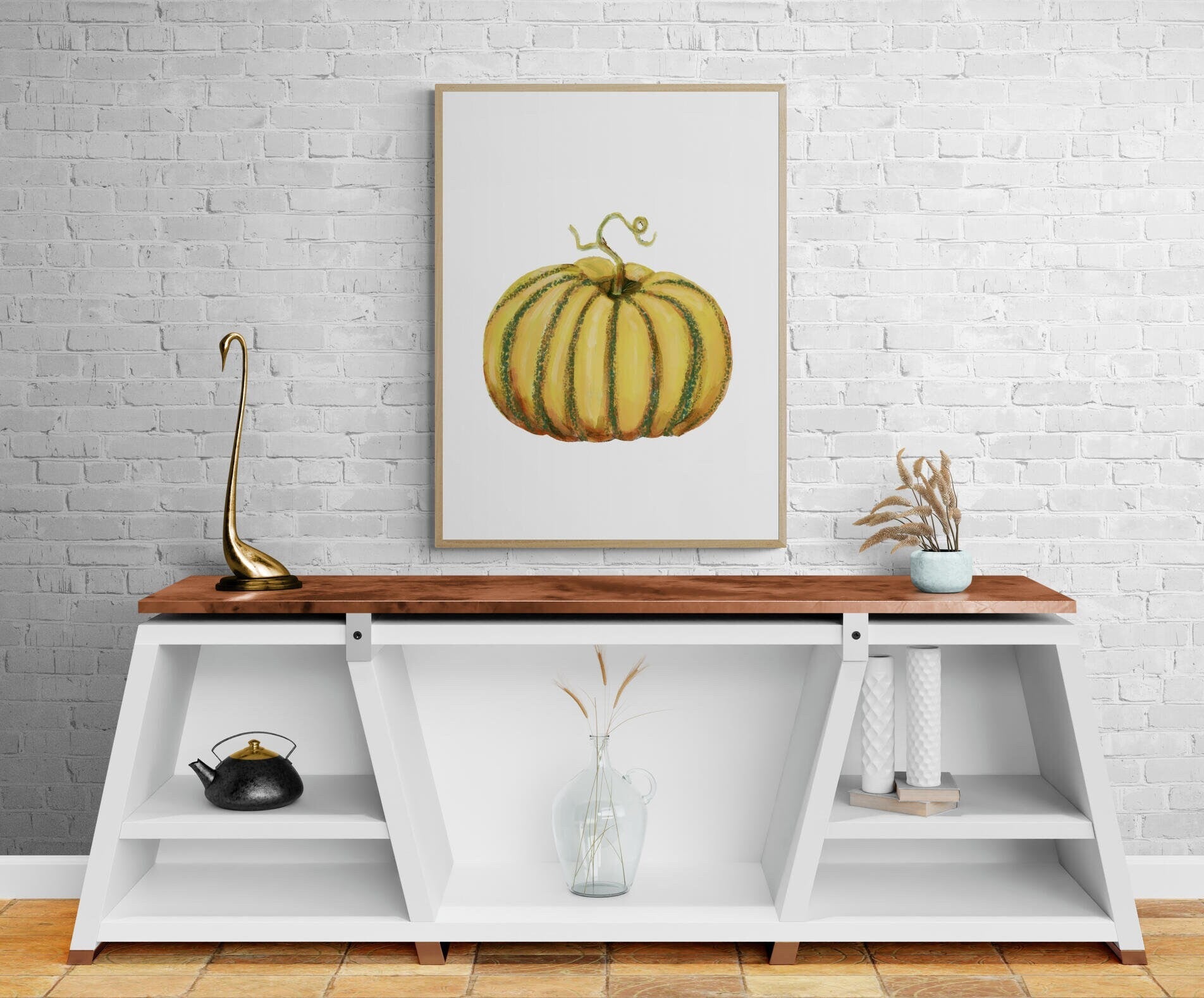 Pumpkin Print, Halloween Pumpkin Painting, Fall Decor, Living Room Home Art, Holiday Wall Art, Yellow Pumpkin Illustration, Autumn Wall Art - MerikaArt