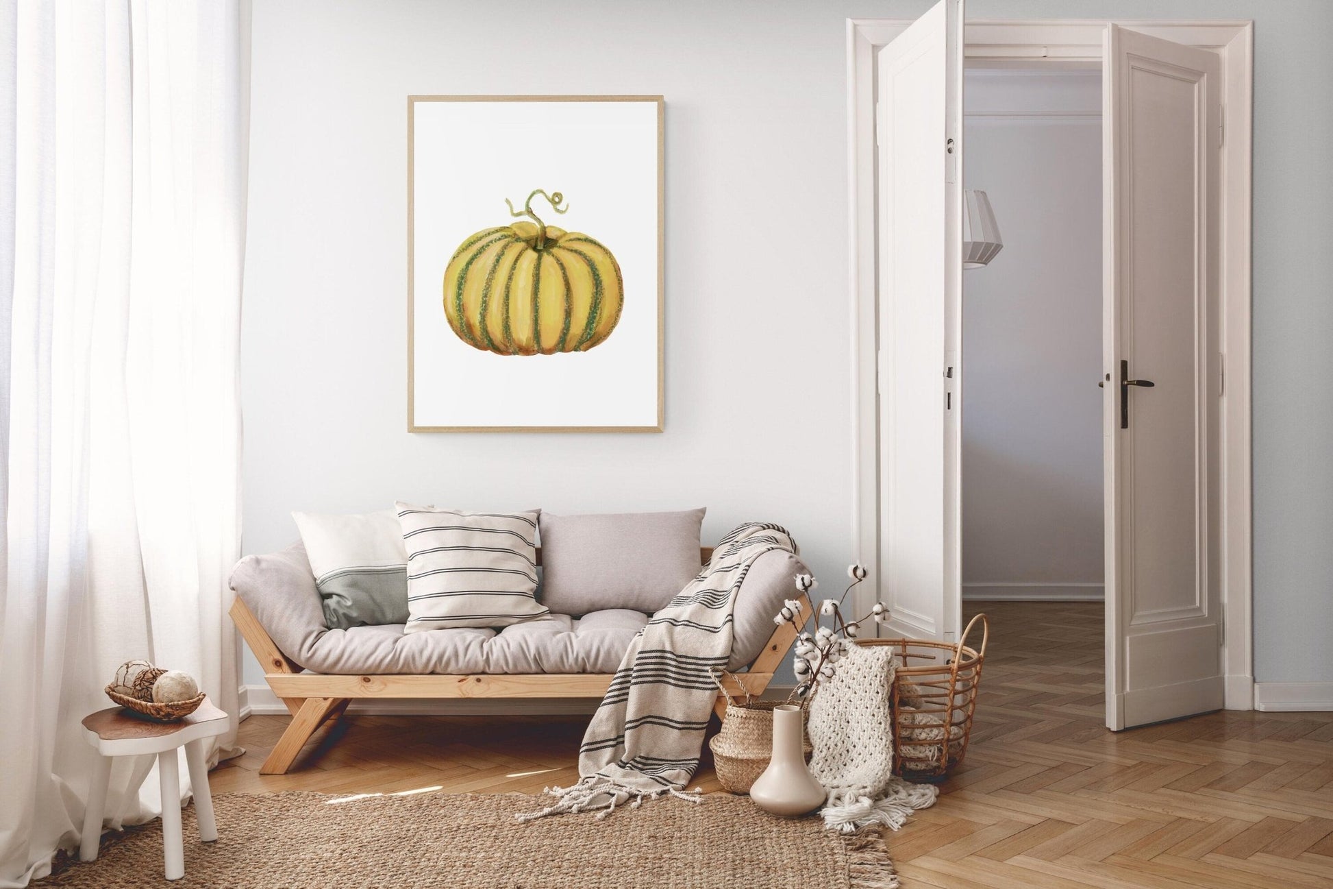 Pumpkin Print, Halloween Pumpkin Painting, Fall Decor, Living Room Home Art, Holiday Wall Art, Yellow Pumpkin Illustration, Autumn Wall Art - MerikaArt