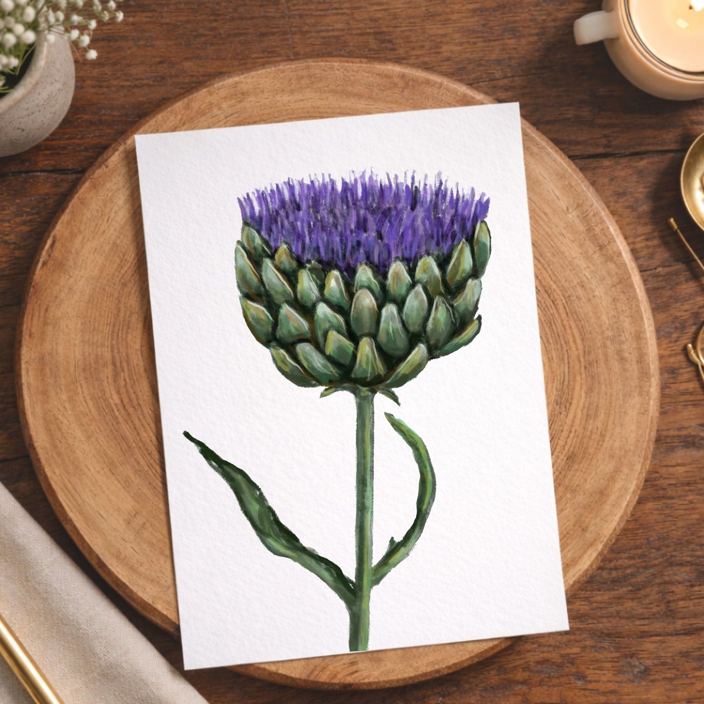 Purple Artichoke Flower Postcard - MerikaArt
