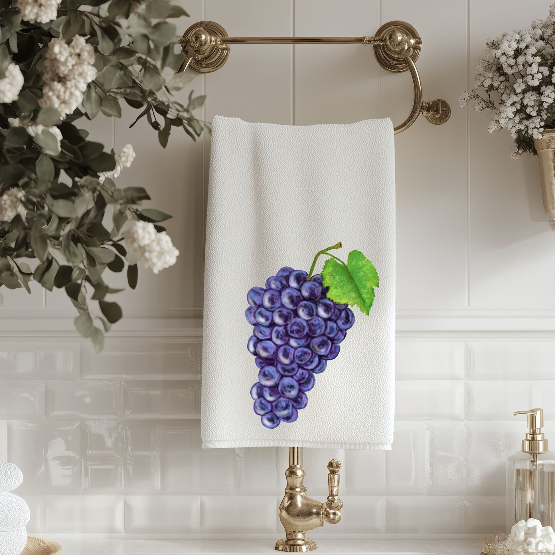 Purple Grapes Fruit Bathroom Towel - MerikaArt