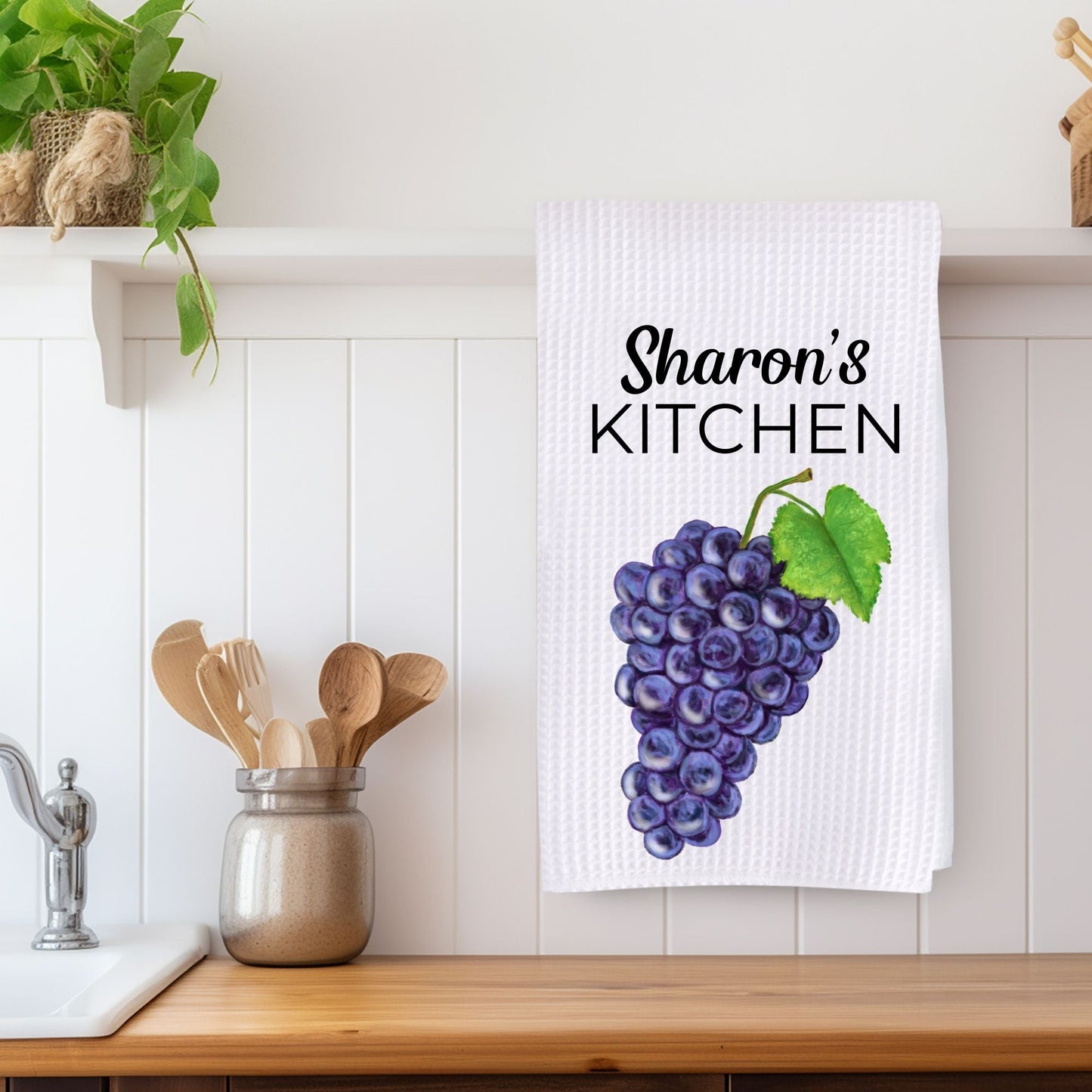 Purple Grapes Kitchen Towel - MerikaArt