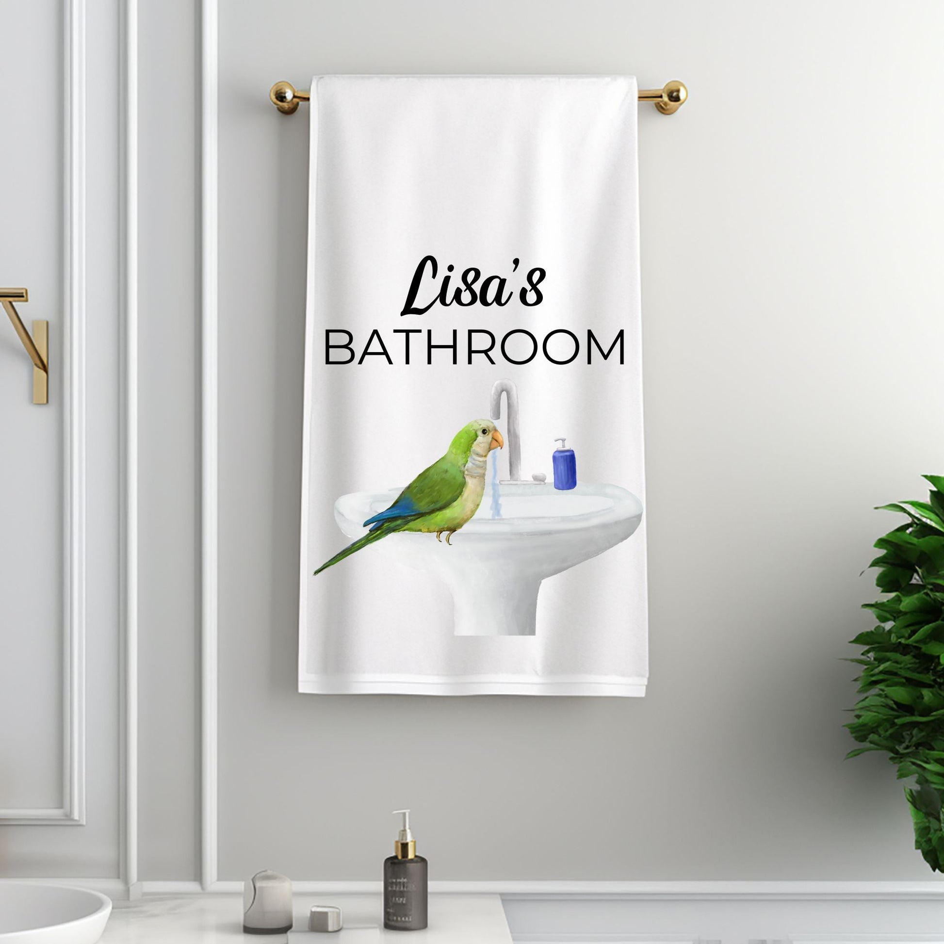 Quaker Parrot at Sink Bathroom Towel - MerikaArt
