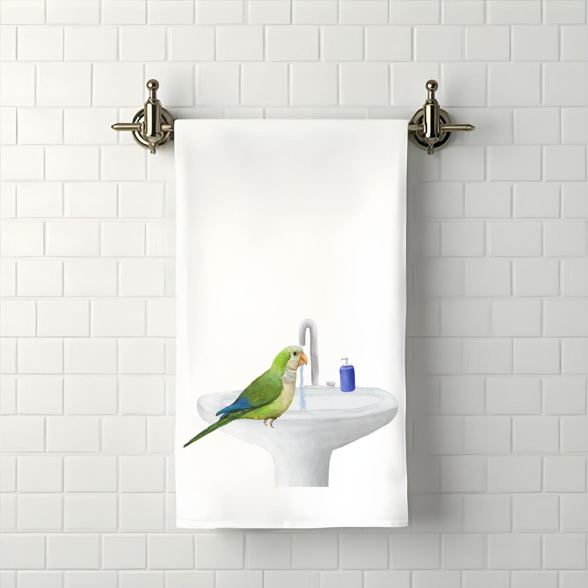 Quaker Parrot at Sink Bathroom Towel - MerikaArt