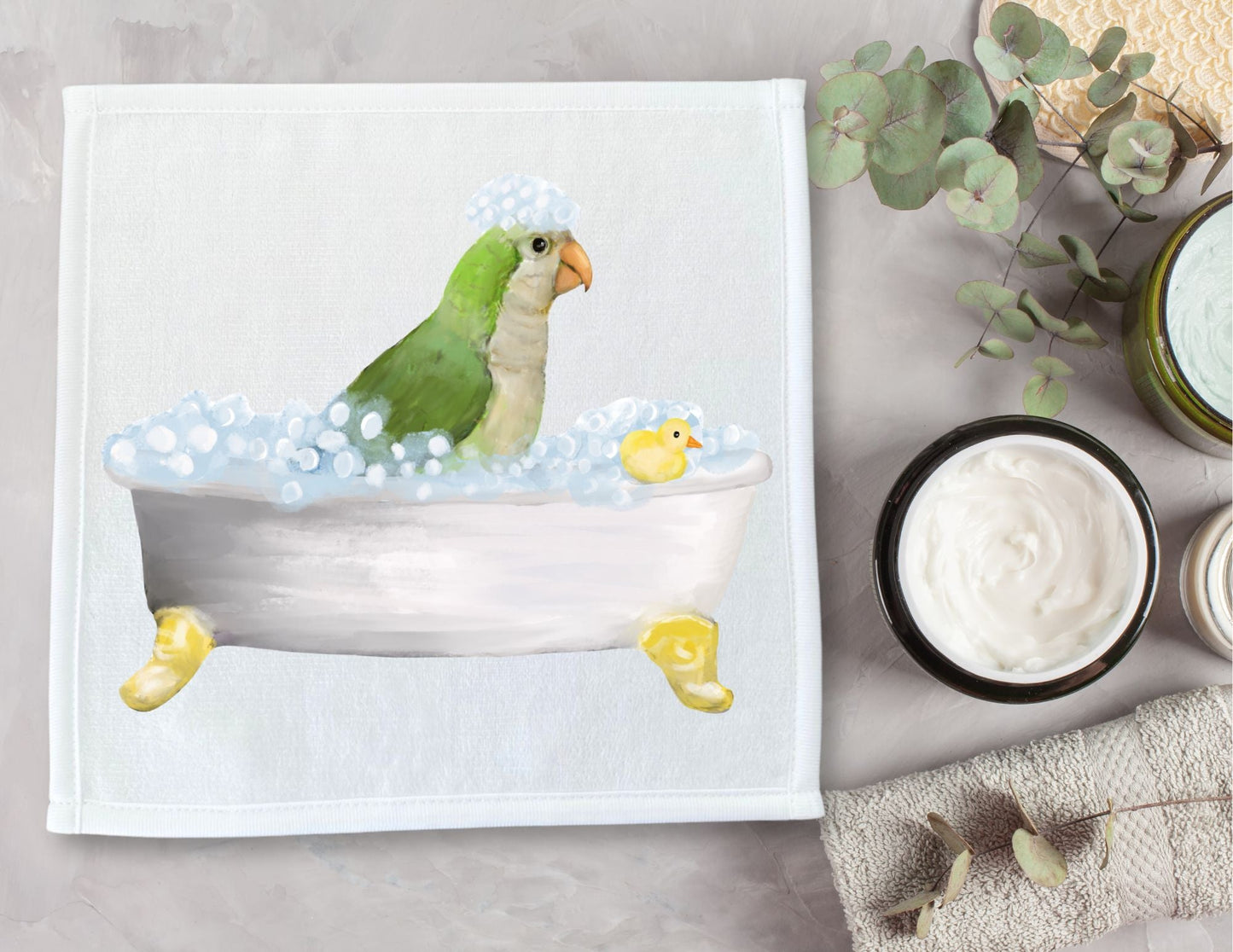 Quaker Parrot Bubble Bath Washcloth – A Fun and Vibrant Bird Lover's Delight - MerikaArt