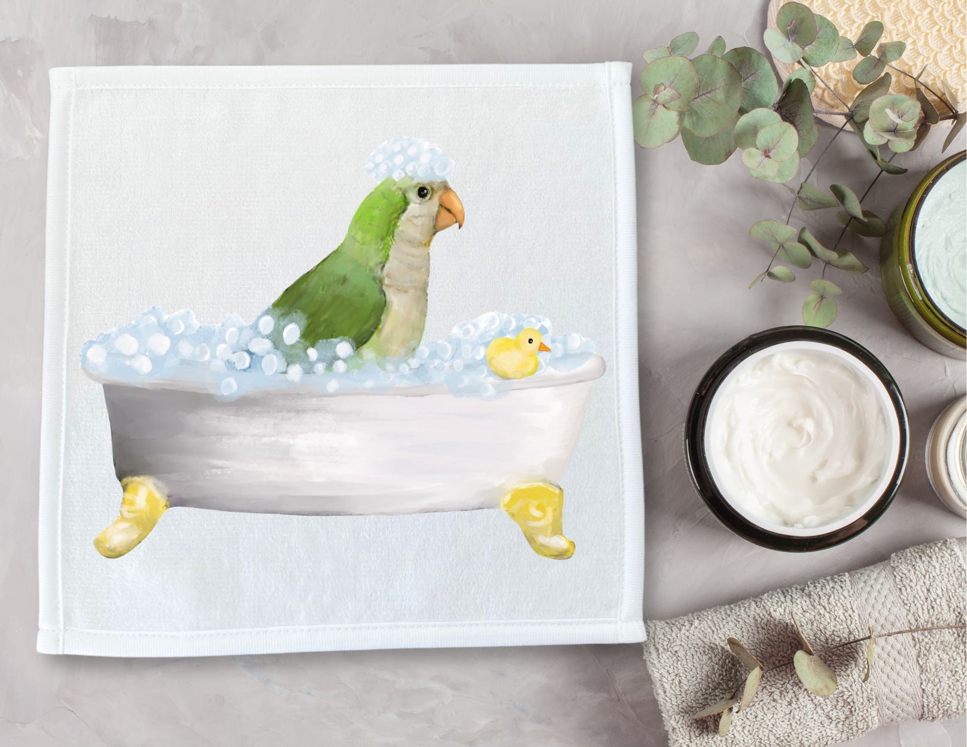 Quaker Parrot Bubble Bath Washcloth – A Fun and Vibrant Bird Lover's Delight - MerikaArt