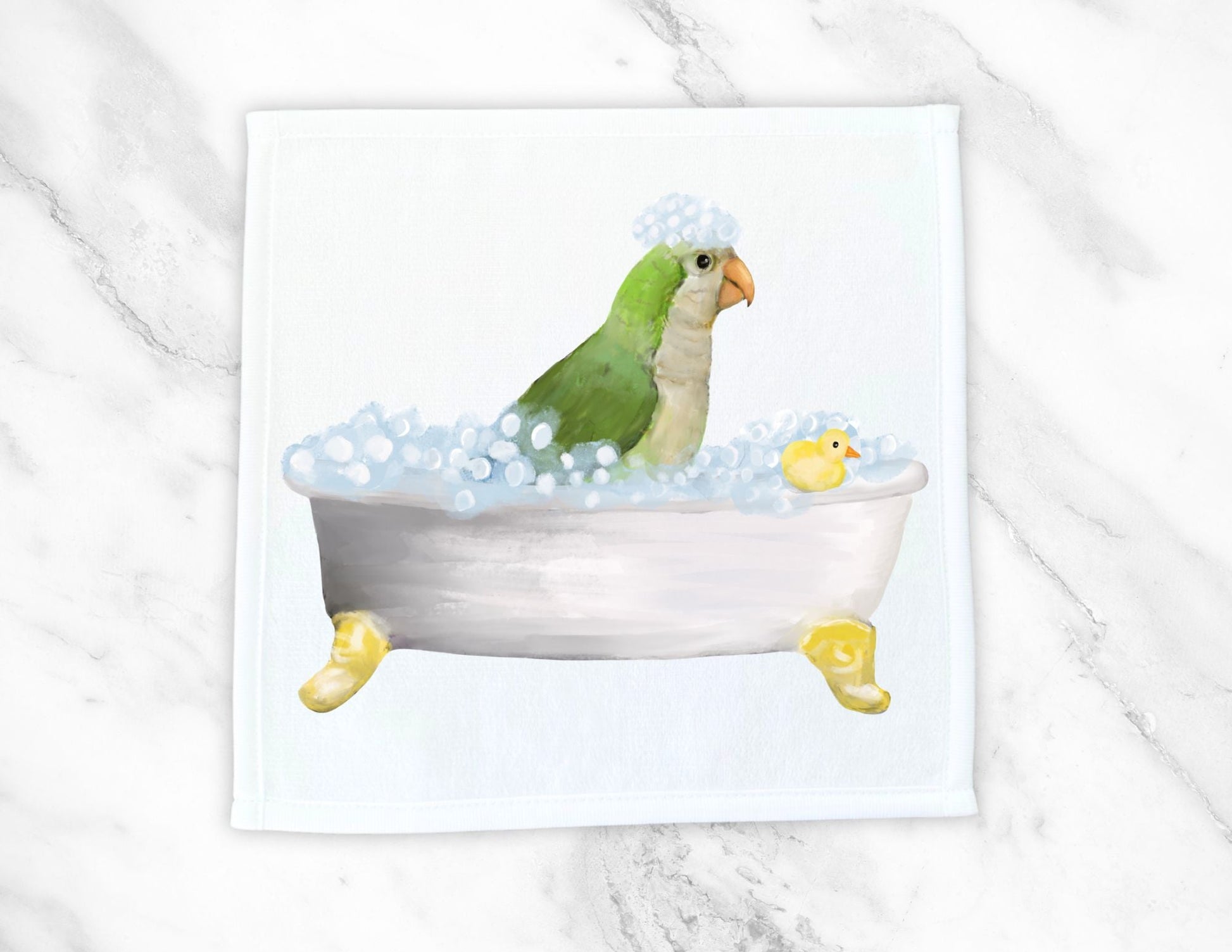 Quaker Parrot Bubble Bath Washcloth – A Fun and Vibrant Bird Lover's Delight - MerikaArt