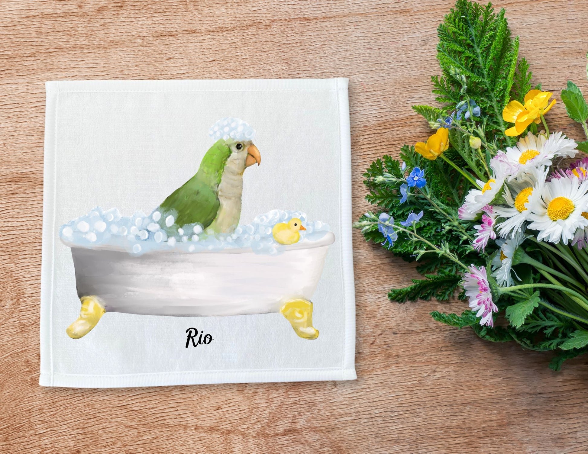 Quaker Parrot Bubble Bath Washcloth – A Fun and Vibrant Bird Lover's Delight - MerikaArt