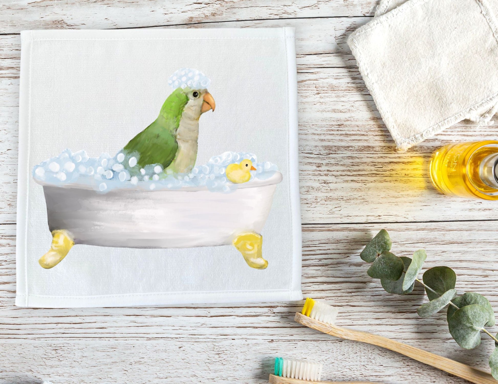 Quaker Parrot Bubble Bath Washcloth – A Fun and Vibrant Bird Lover's Delight - MerikaArt