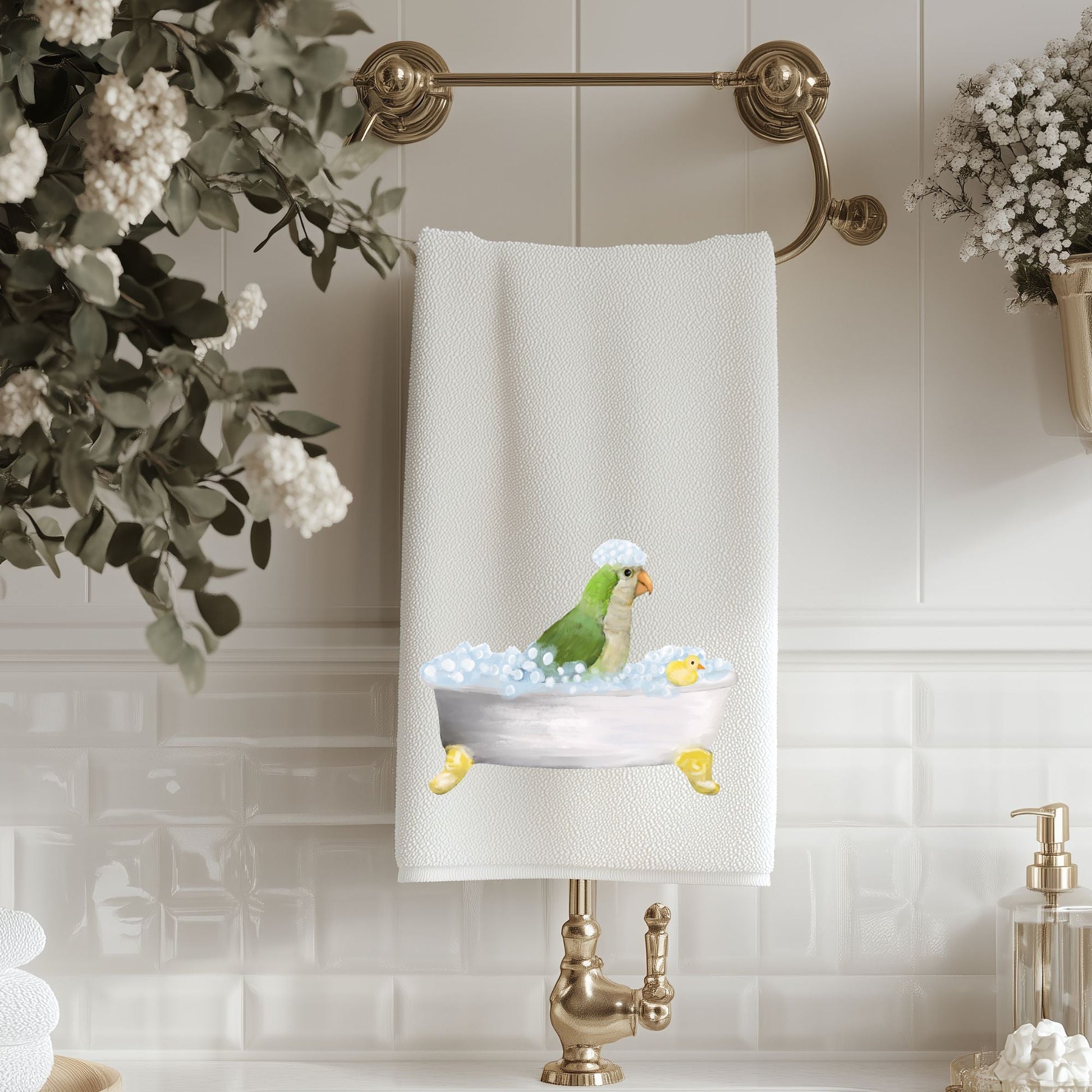 Quaker Parrot in Bathtub Bathroom Towel - MerikaArt