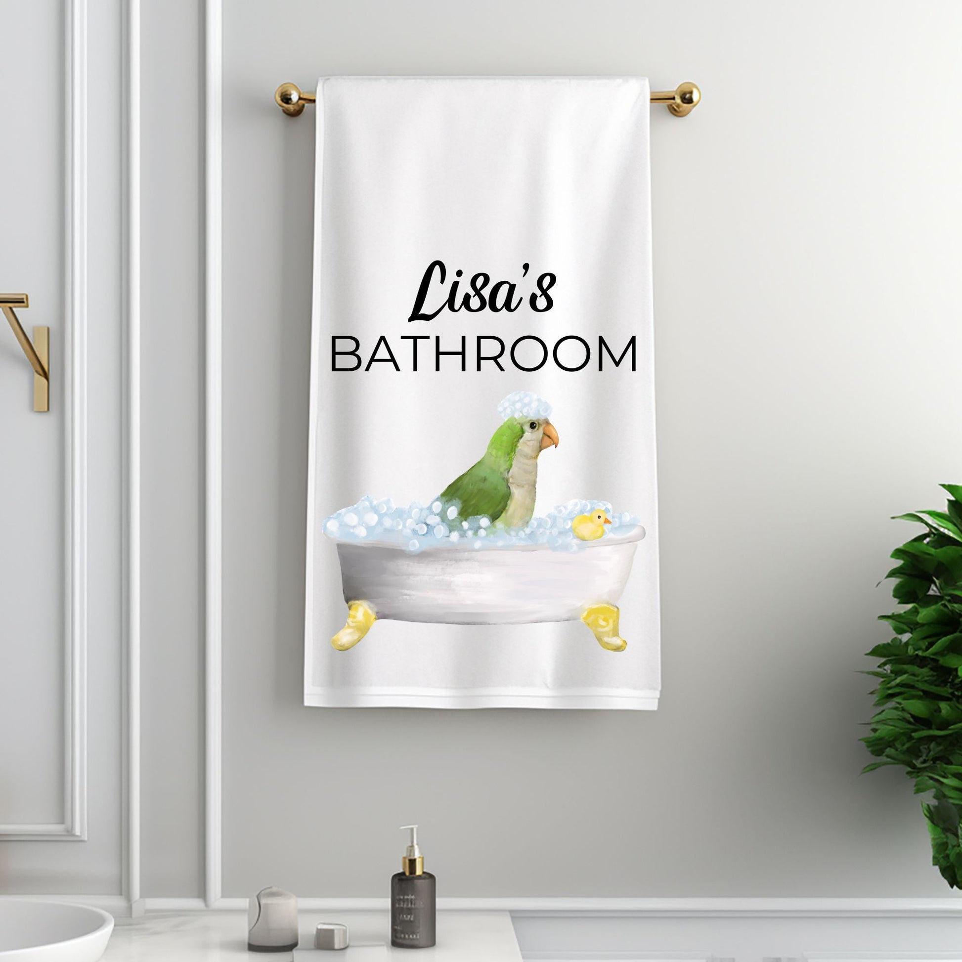 Quaker Parrot in Bathtub Bathroom Towel - MerikaArt
