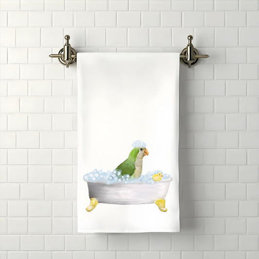 Quaker Parrot in Bathtub Bathroom Towel - MerikaArt
