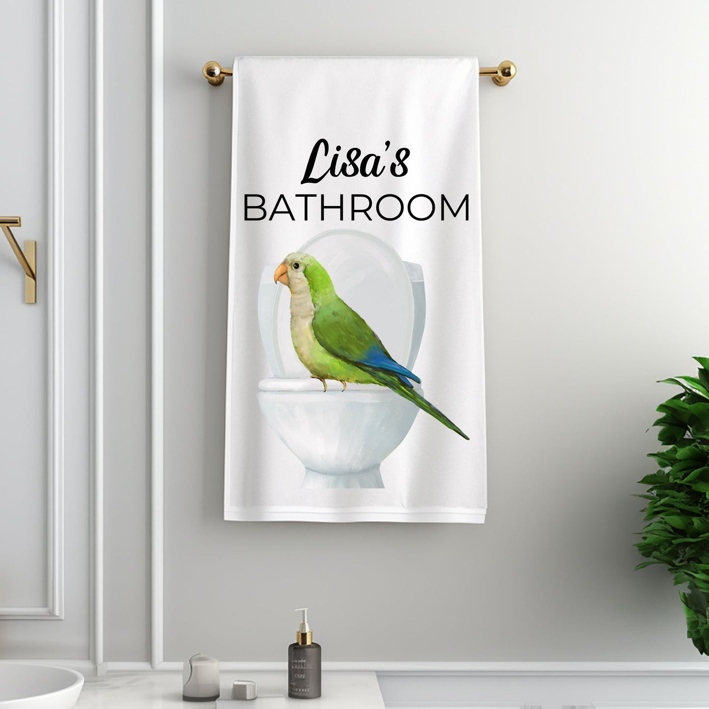 Quaker Parrot on Toilet Bathroom Towel - MerikaArt
