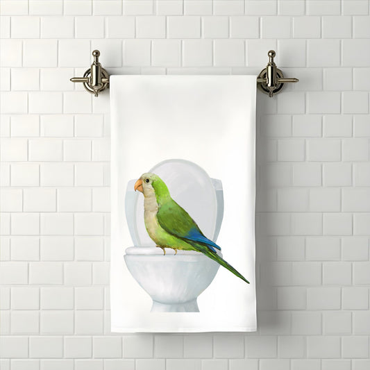 Quaker Parrot on Toilet Bathroom Towel - MerikaArt