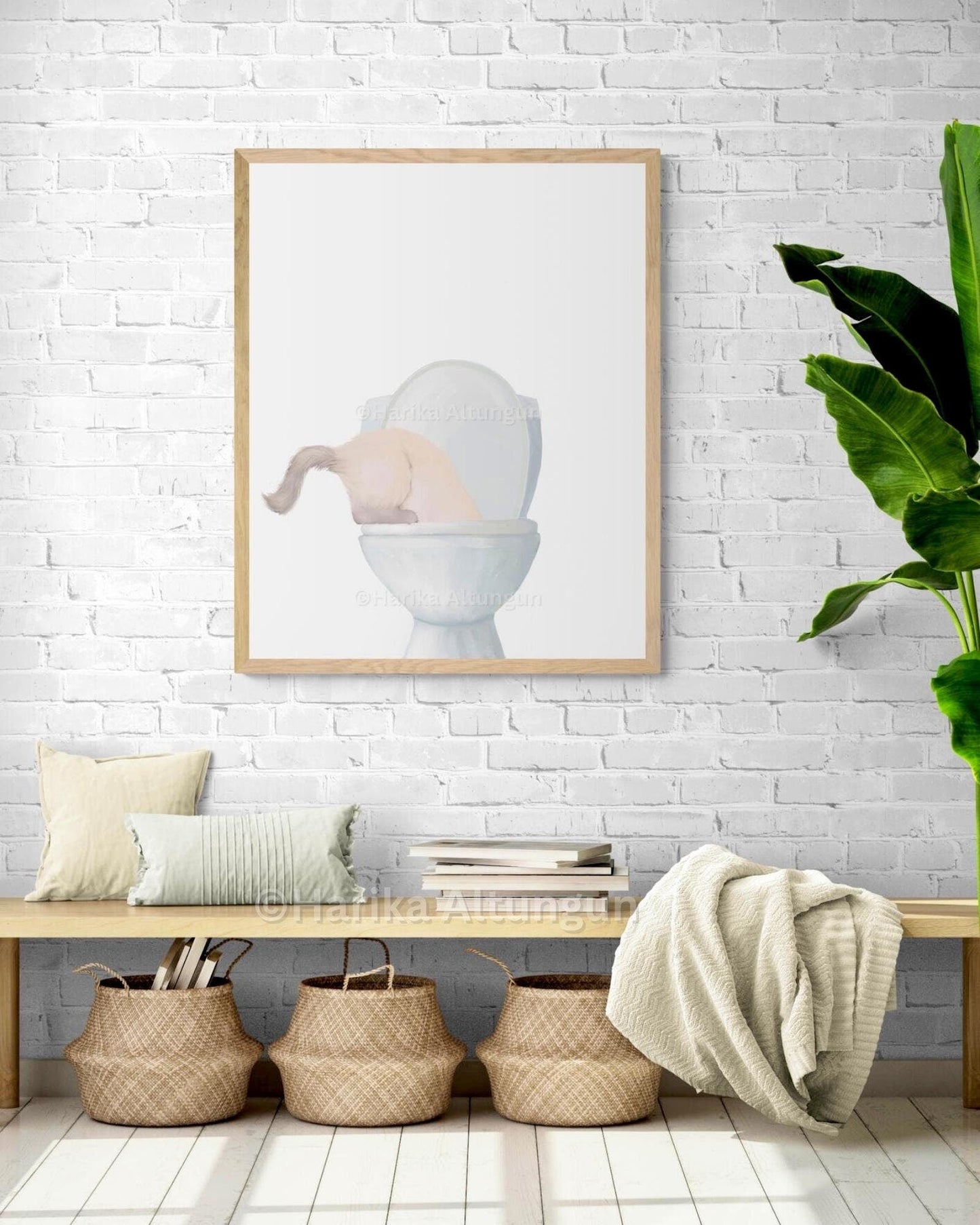 Ragdoll Cat Drinking Water From Toilet Art, Fat Ragdoll Cat Print, Bathroom Decor, Cat Painting, Kitty Licking Water From Toilet Art - MerikaArt