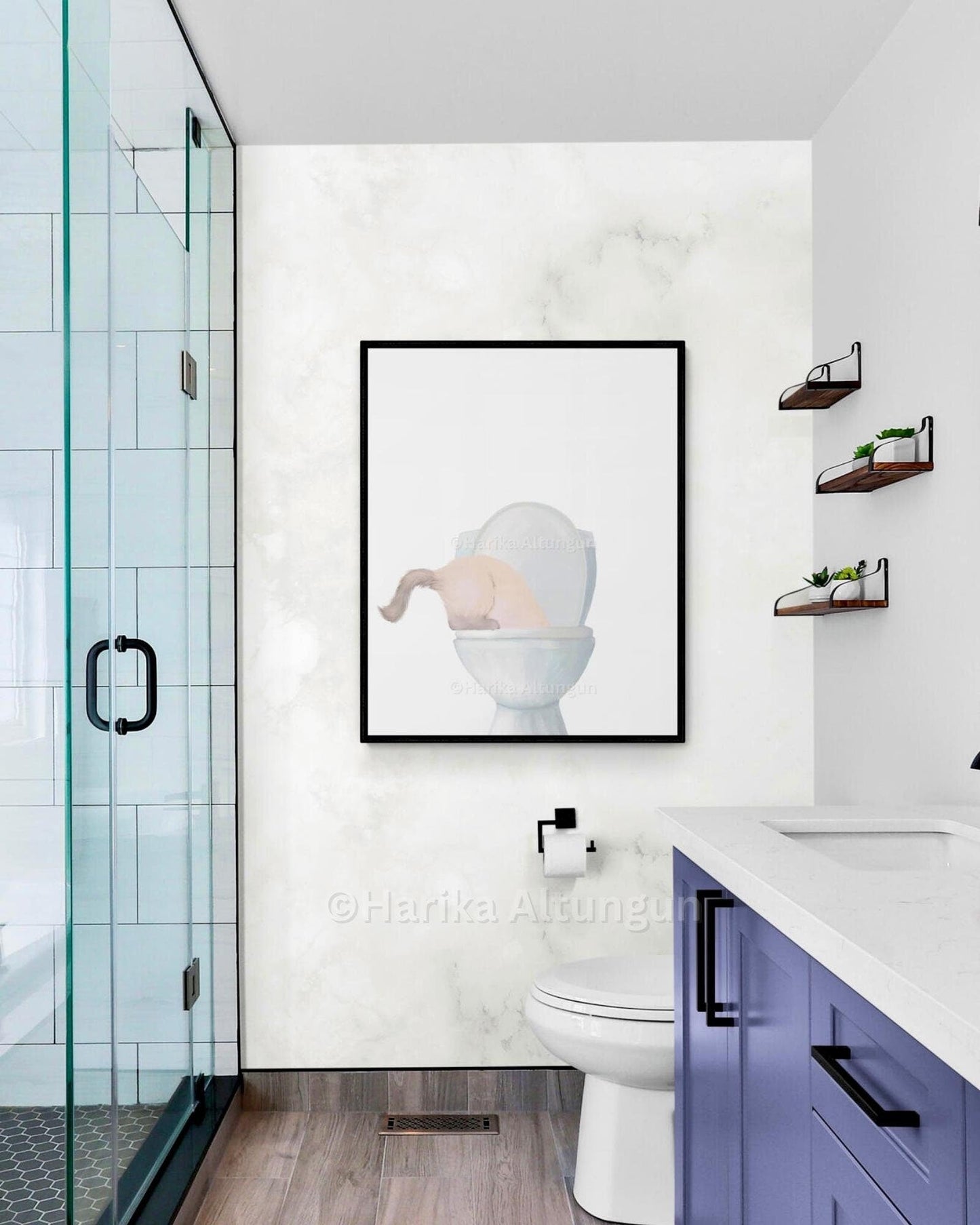Ragdoll Cat Drinking Water From Toilet Art, Fat Ragdoll Cat Print, Bathroom Decor, Cat Painting, Kitty Licking Water From Toilet Art - MerikaArt