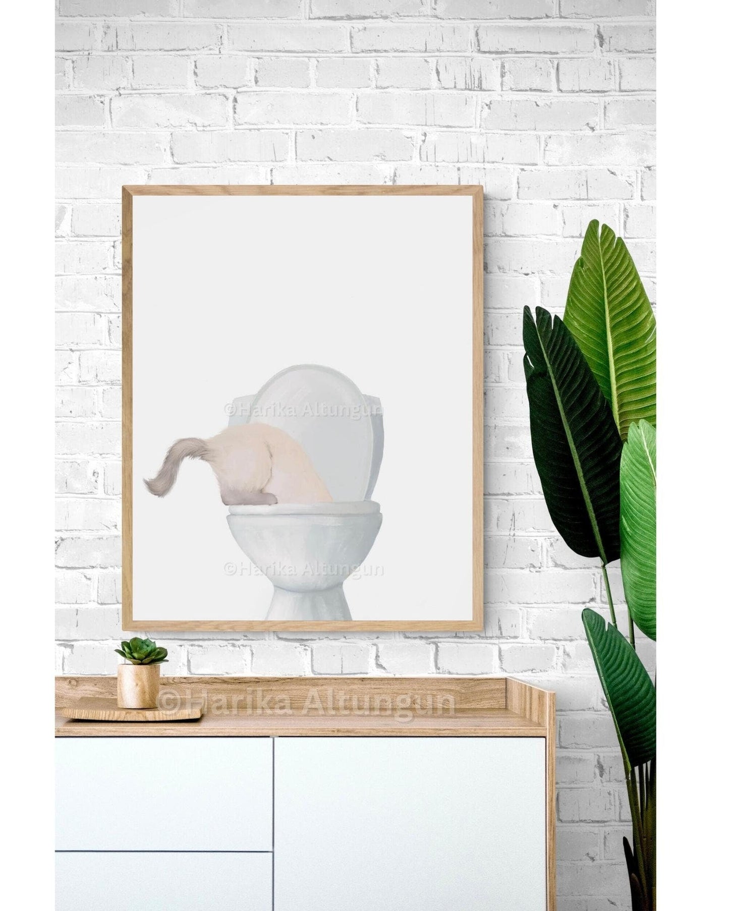 Ragdoll Cat Drinking Water From Toilet Art, Fat Ragdoll Cat Print, Bathroom Decor, Cat Painting, Kitty Licking Water From Toilet Art - MerikaArt