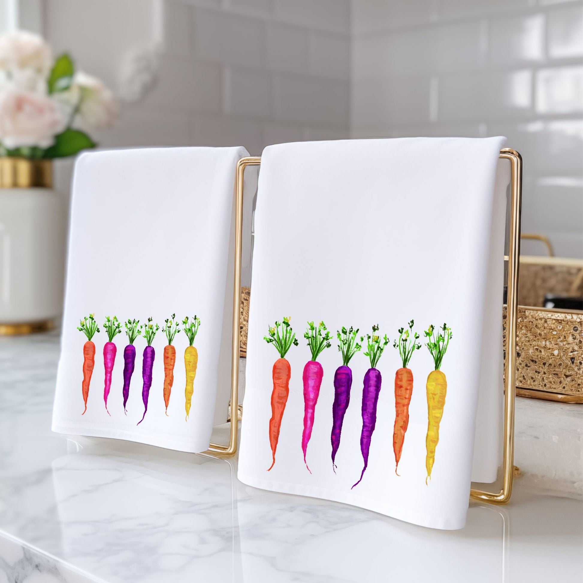 Rainbow Carrots Bathroom Towel - MerikaArt