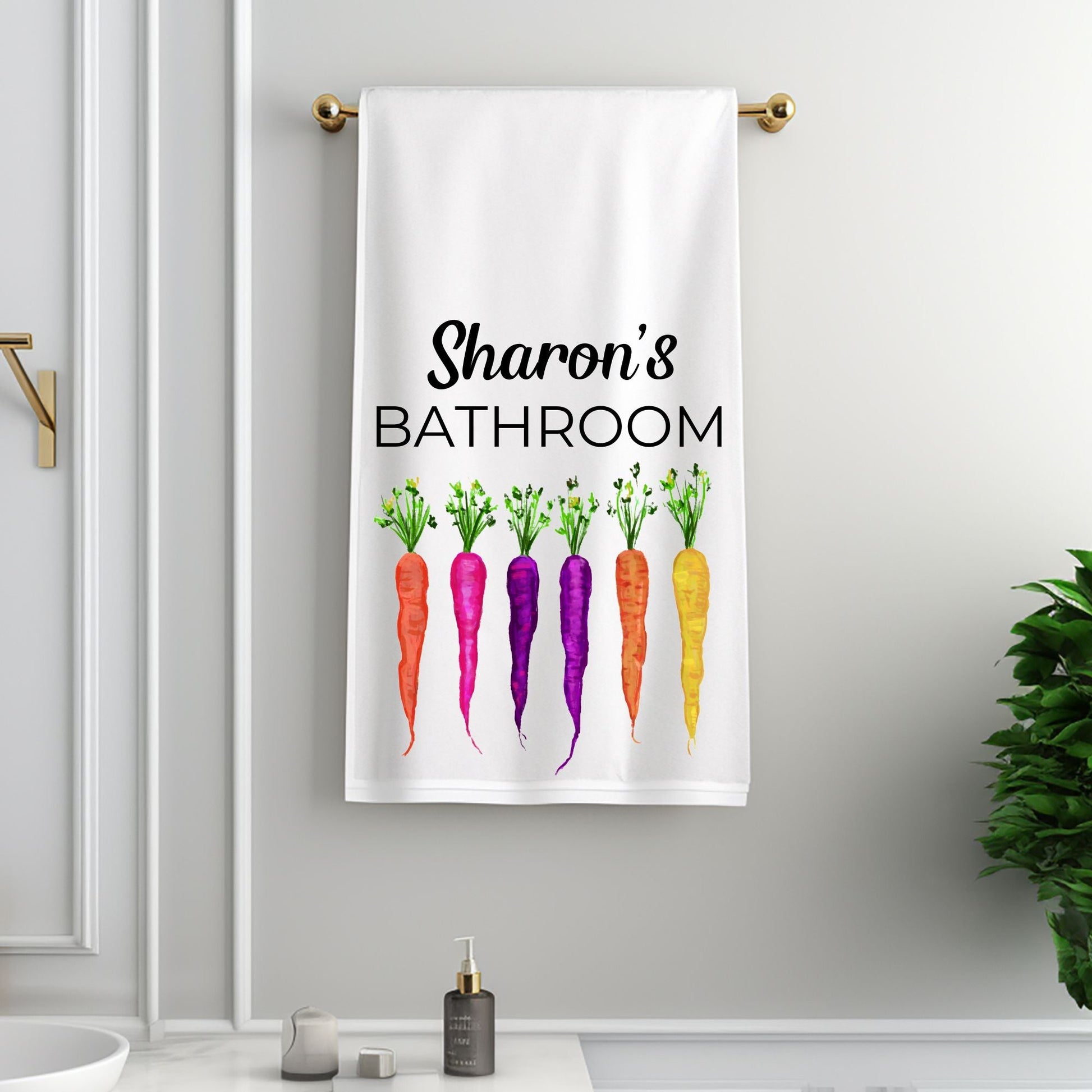 Rainbow Carrots Bathroom Towel - MerikaArt