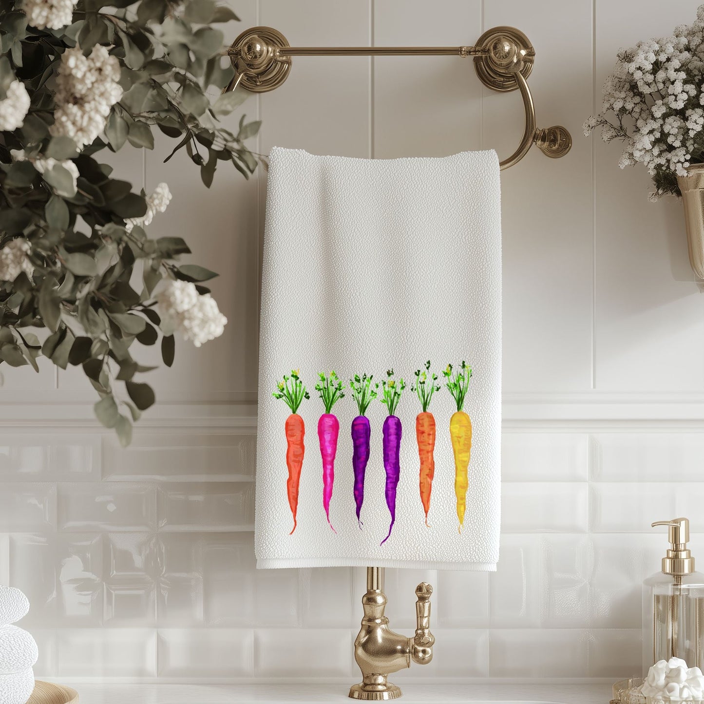 Rainbow Carrots Bathroom Towel - MerikaArt