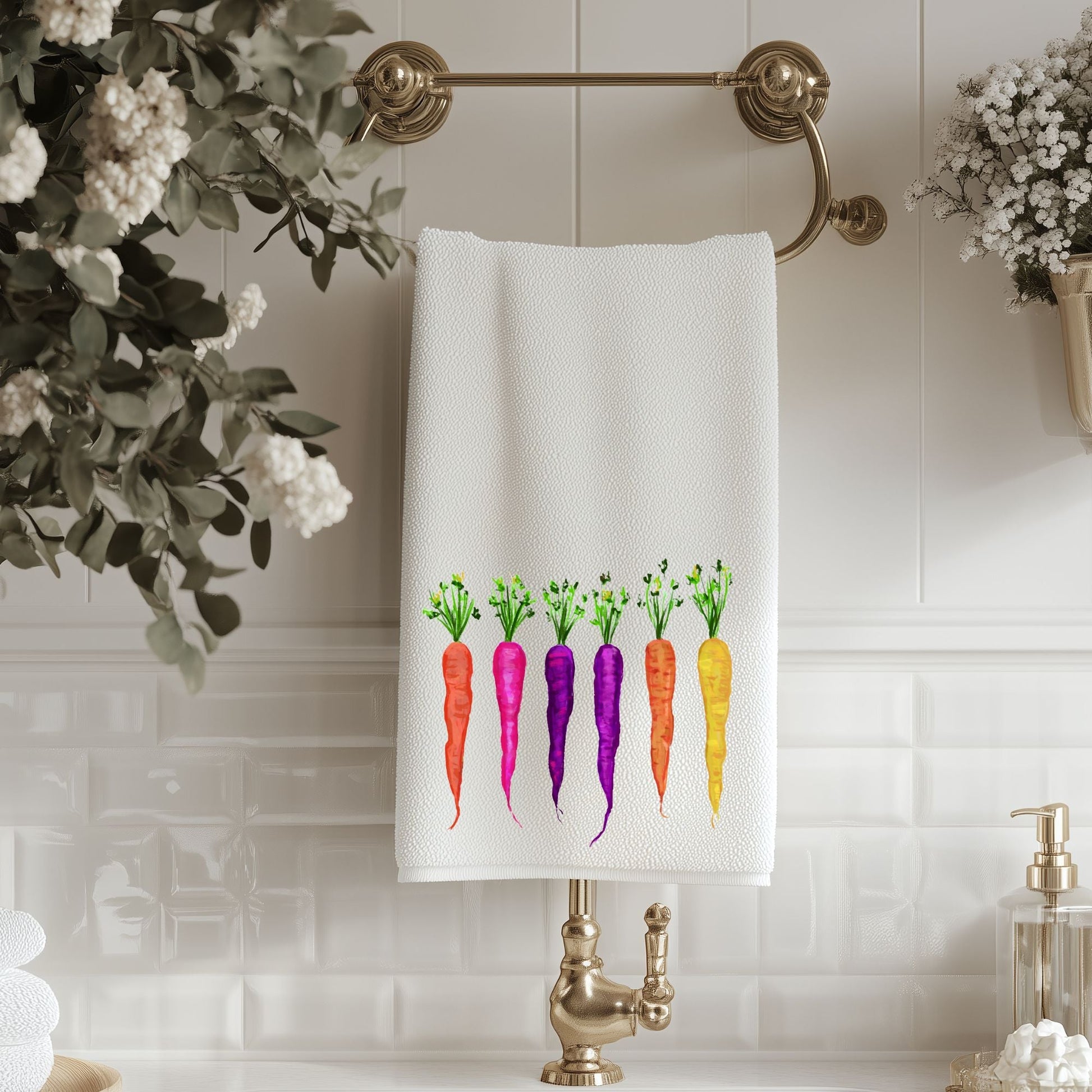 Rainbow Carrots Bathroom Towel - MerikaArt