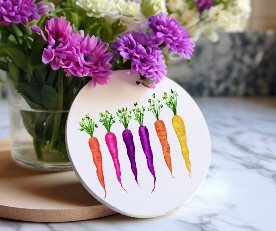 Rainbow Carrots Ceramic Coaster - MerikaArt