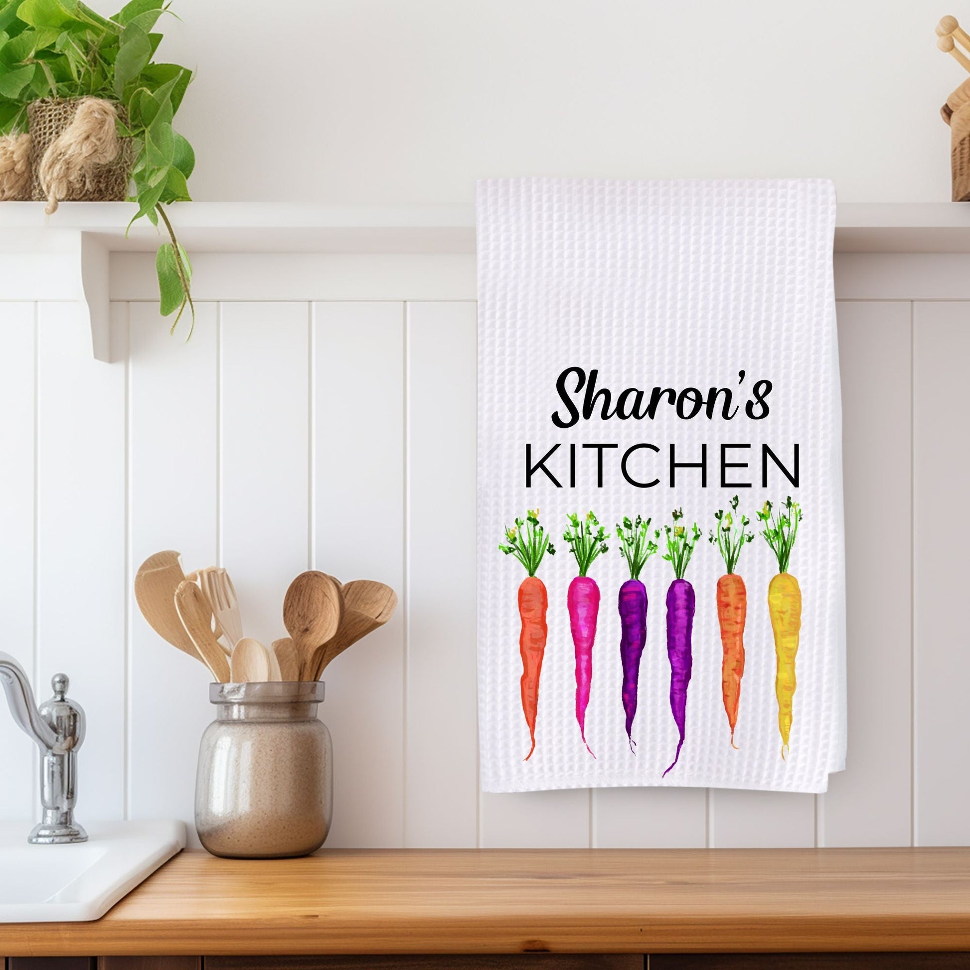 Rainbow Carrots Kitchen Towel - MerikaArt