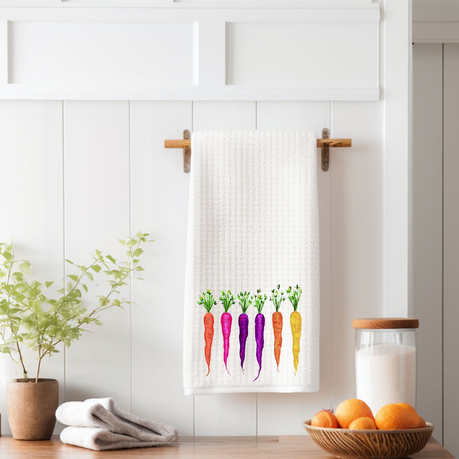 Rainbow Carrots Kitchen Towel - MerikaArt
