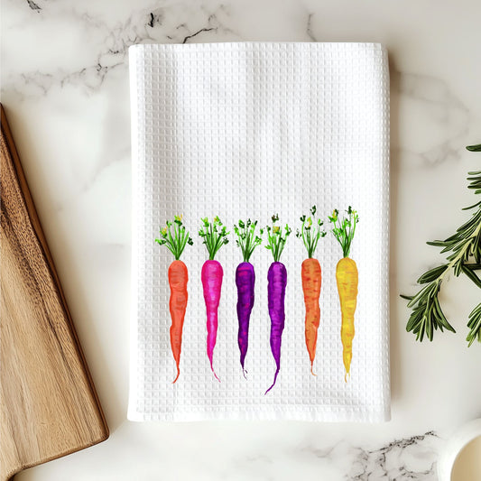 Rainbow Carrots Kitchen Towel - MerikaArt