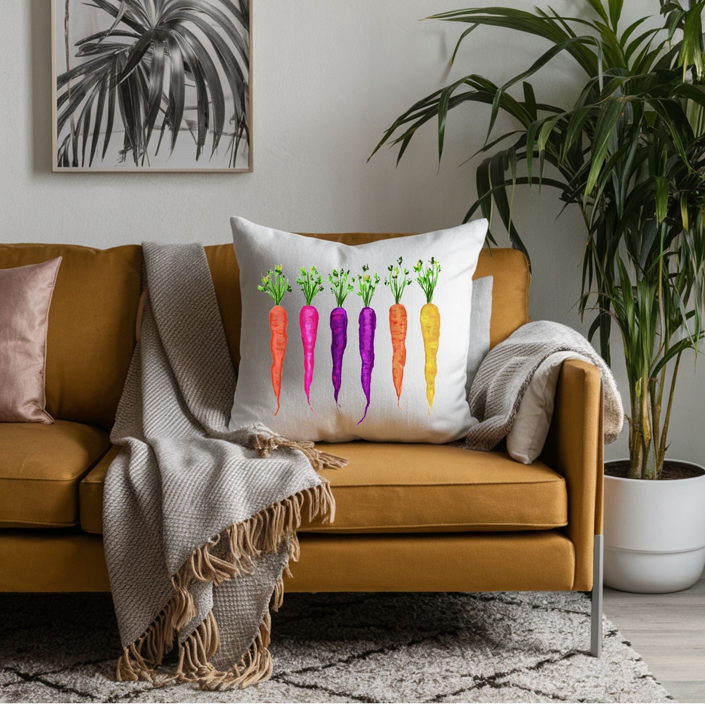 Rainbow Carrots Pillow - MerikaArt
