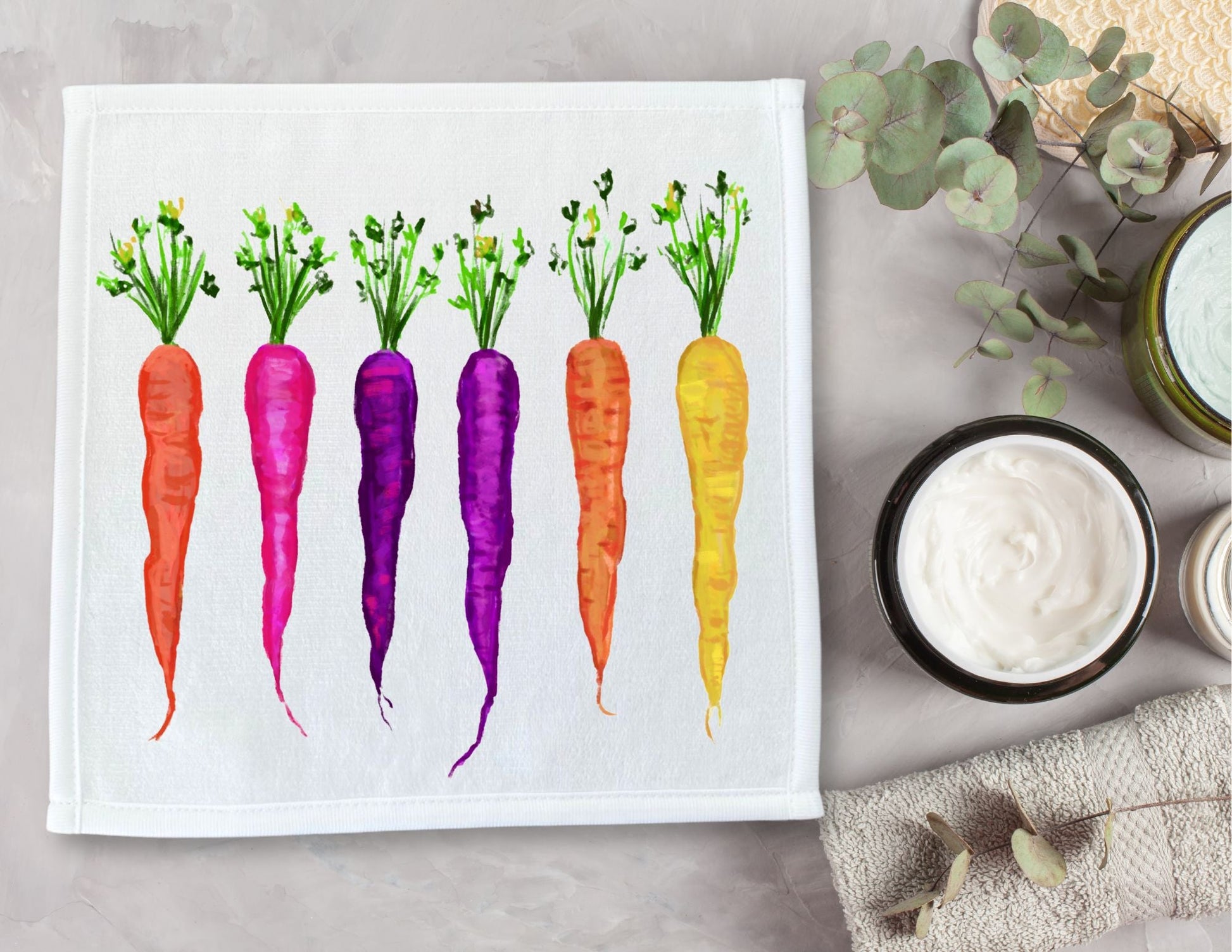 Rainbow Carrots Washcloth - MerikaArt