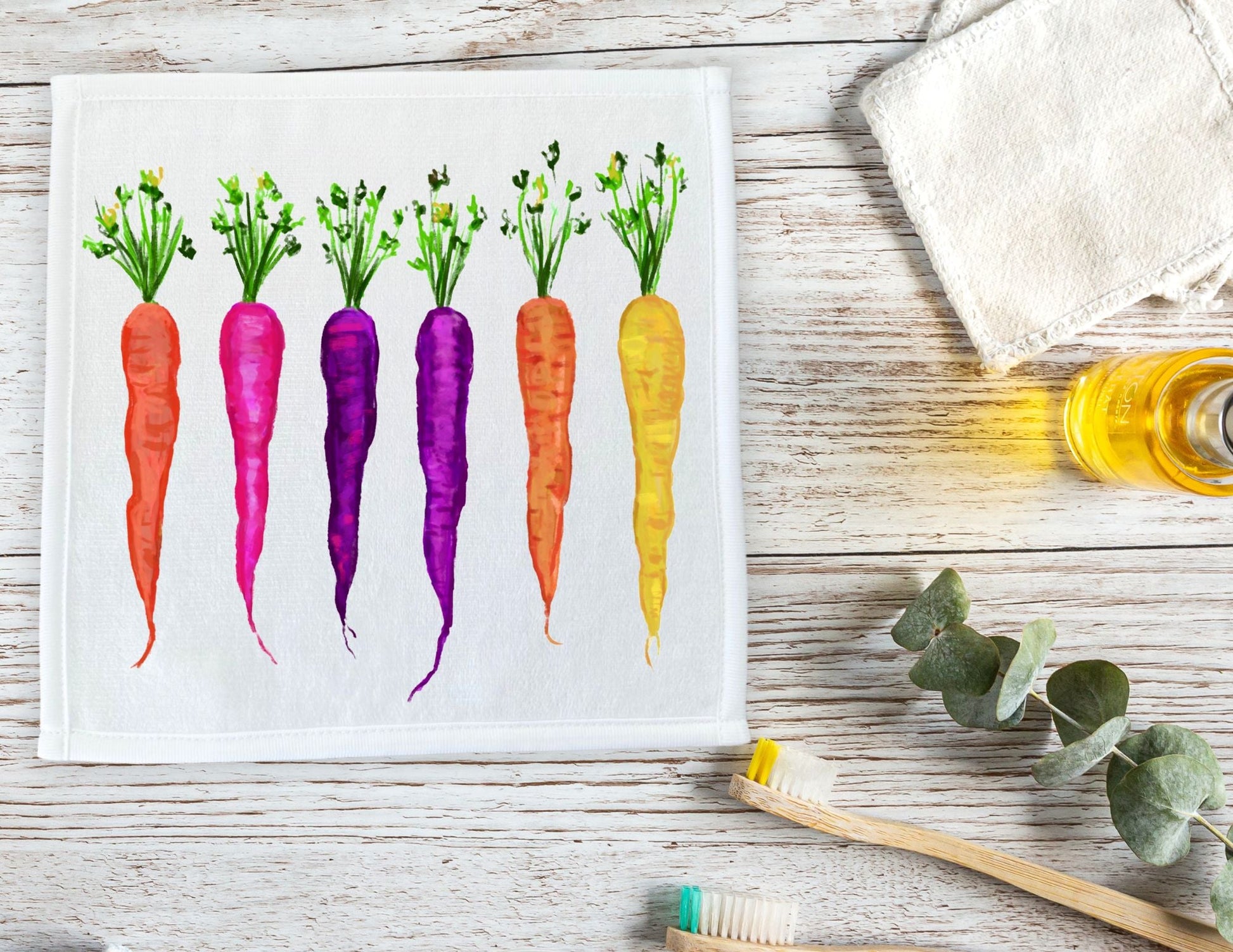 Rainbow Carrots Washcloth - MerikaArt
