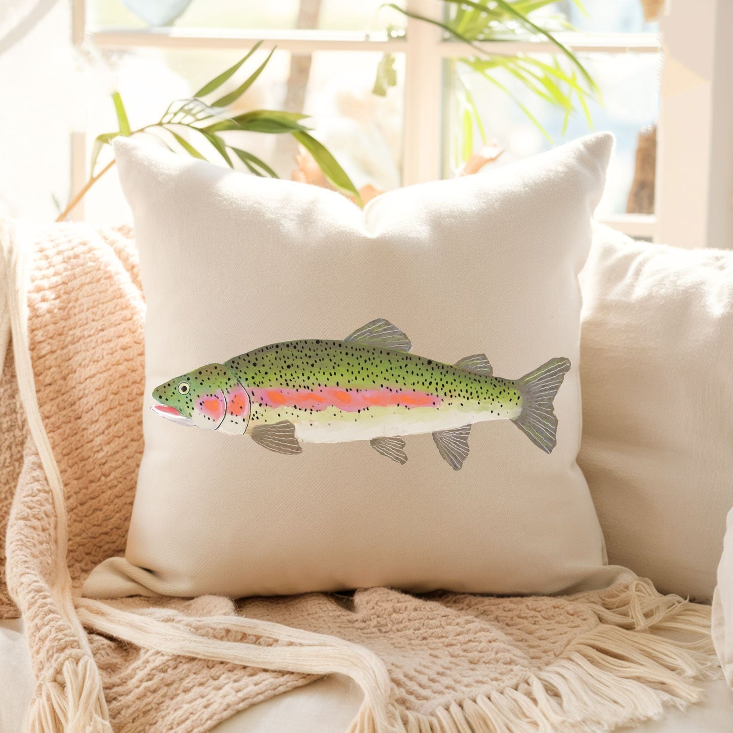 Rainbow Trout Fish Pillow - MerikaArt