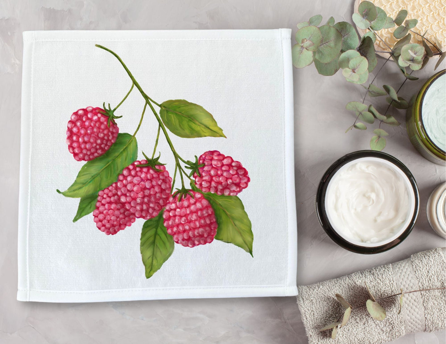 Raspberry Branch Washcloth - MerikaArt