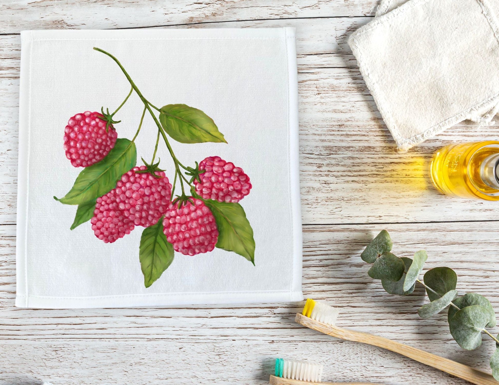 Raspberry Branch Washcloth - MerikaArt